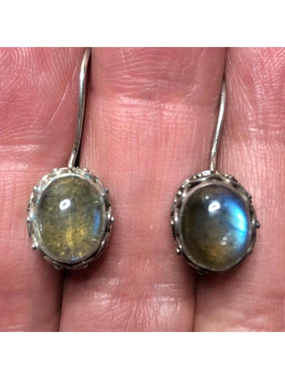 B0516 SAJEN Sterling Silver Labradorite Dangle Earrings 925 1.2cm